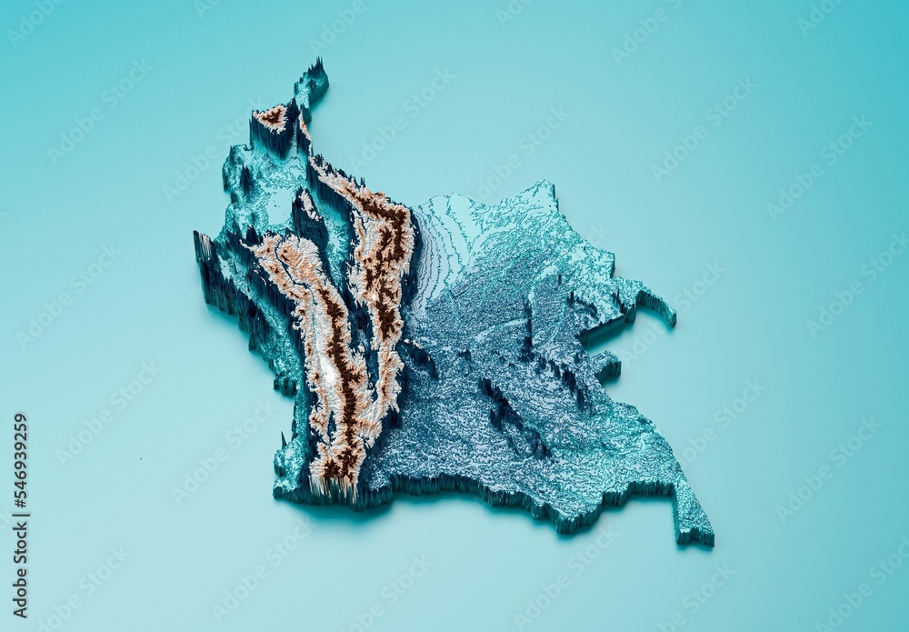 Topographic of Colombia Map Hypsometric, Elevation tint Spectral Shaded ...