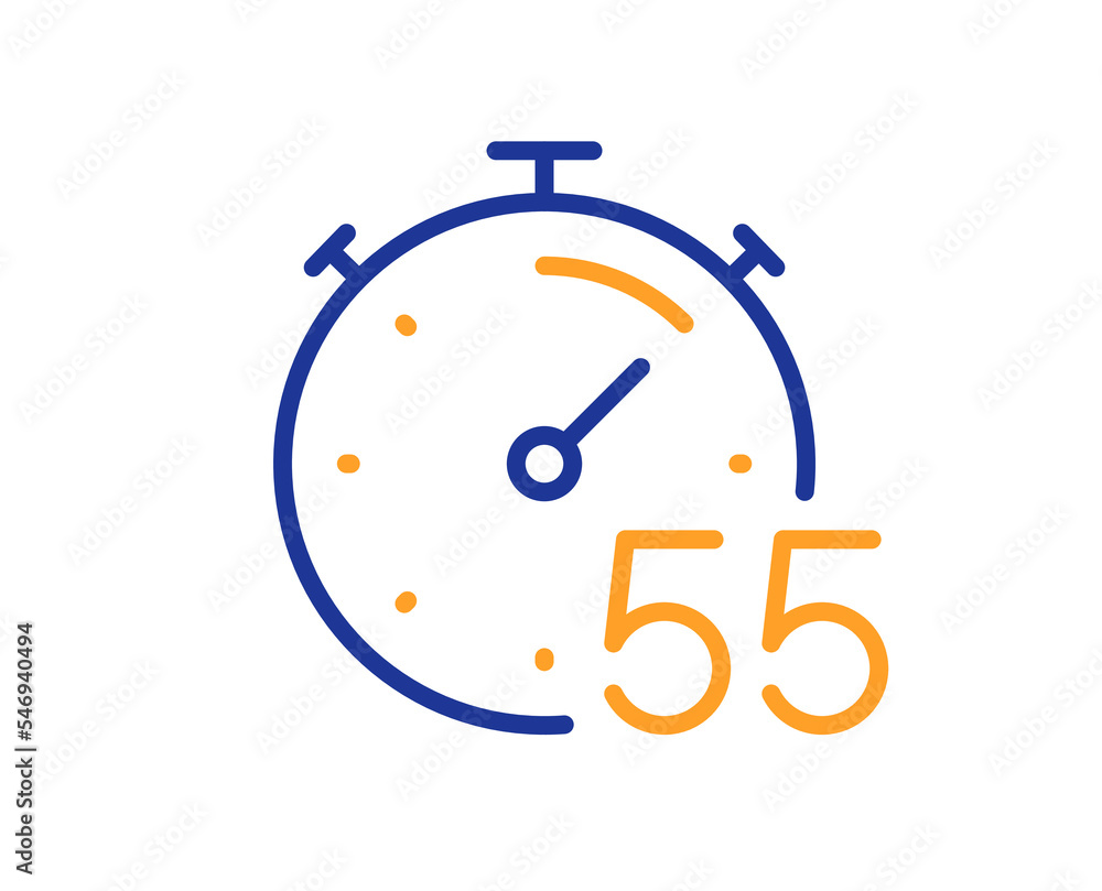 Timer 55 minutes line icon. Stopwatch time sign. Countdown clock symbol. Colorful thin line outline concept. Linear style timer icon. Editable stroke. Vector Timer 55 minutes line icon. Stopwatch time sign. Countdown clock symbol. Colorful thin line outline concept. Linear style timer icon. Editable stroke. Vector