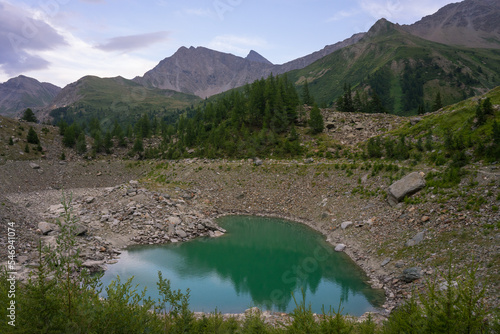 Hiking around Mont Blanc, Alpine landscape, lake