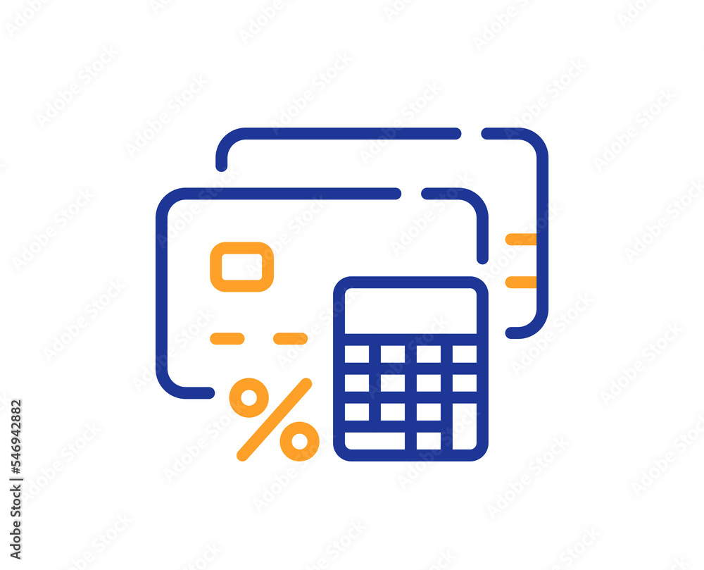 Money calculator line icon. Credit card sign. Calculate payment symbol. Colorful thin line outline concept. Linear style money calculator icon. Editable stroke. Vector Money calculator line icon. Credit card sign. Calculate payment symbol. Colorful thin line outline concept. Linear style money calculator icon. Editable stroke. Vector