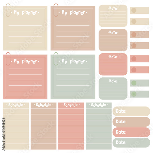 Cute paper notes. Stationary set. Scrapbook notes and cards.Printable planner stickers. To Do List note. Template for your message. Decorative planning element. Vector illustration.