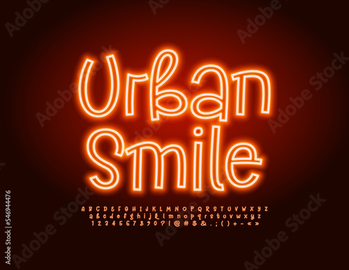 Vector trendy poster Urban Smile. Neon funky Font. Handwritten Alphabet Letters, Numbers and Symbols set