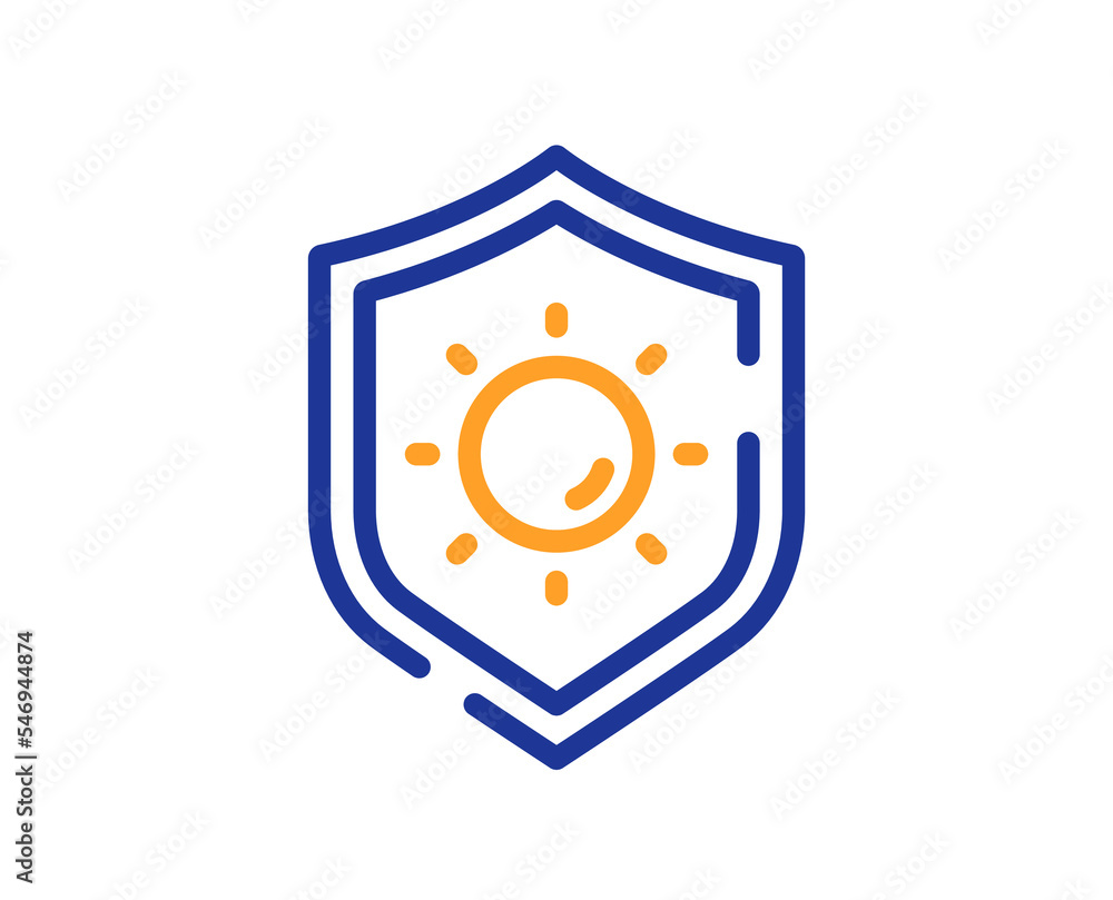 Sun protection line icon. Uv protect sign. Sunscreen effect symbol. Colorful thin line outline concept. Linear style sun protection icon. Editable stroke. Vector Sun protection line icon. Uv protect sign. Sunscreen effect symbol. Colorful thin line outline concept. Linear style sun protection icon. Editable stroke. Vector