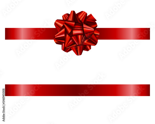 Red bow and ribbon. isolated bow with ribbon for christmas and birthday decorations