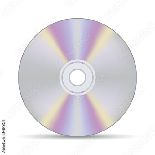 Realistic CD disk. Compact disc icon with shadow on white background. Vector illustration.