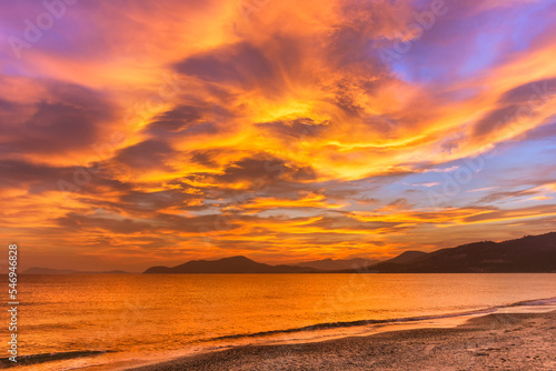 Scenic view of sunset on one of the most beautiful beach in Cote d'Azur France photo