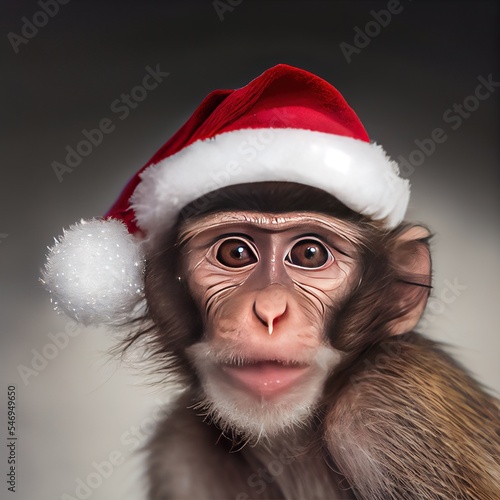 monkey wearing santa hat