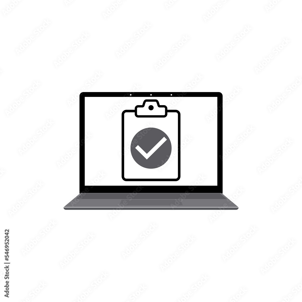 Laptop with window online testing form icon isolated on white background Laptop with window online testing form icon isolated on white background