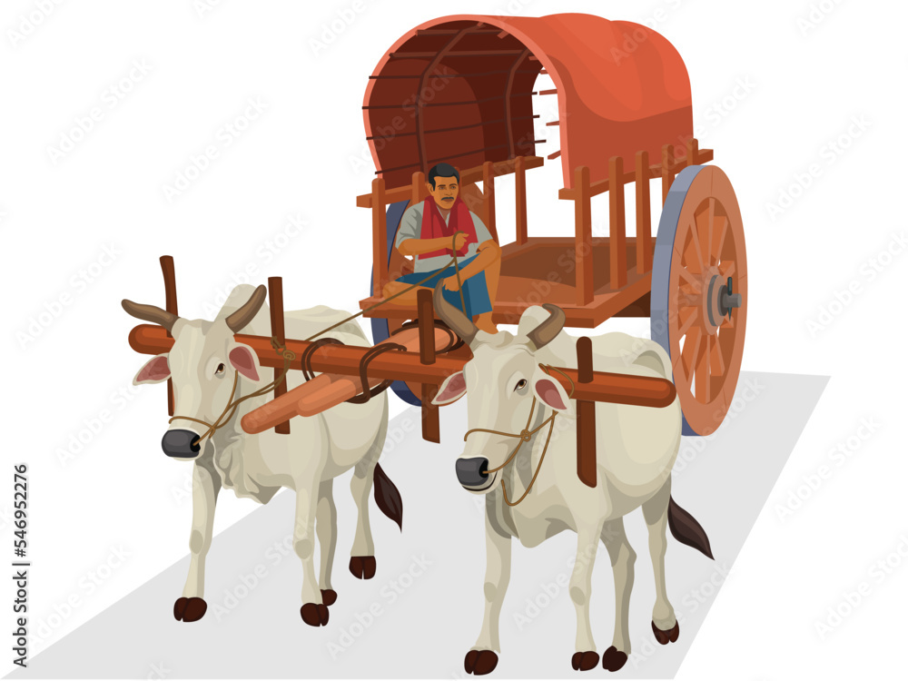Indian bullock cart, farmer riding a bullock cart Indian village Stock Vector Adobe Stock