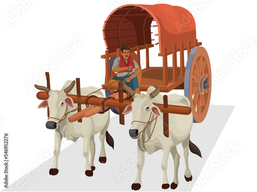 Indian bullock cart, farmer riding a bullock cart Indian village