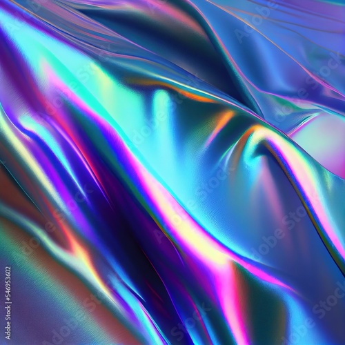 Holographic chameleon rainbow foil blurred abstract background for trendy design. Holographic waves. Generative AI Illustration