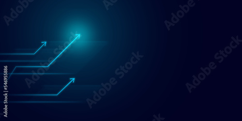 Bright Arrow Competition concept. Light Glowing Arrow In dark blue Background 