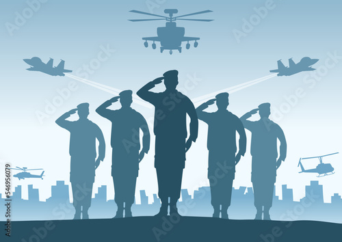 Silhouette design of soldier standing and do salute,vector illustration