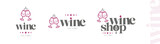 Set of wine shop and winery logos with toasting glasses.