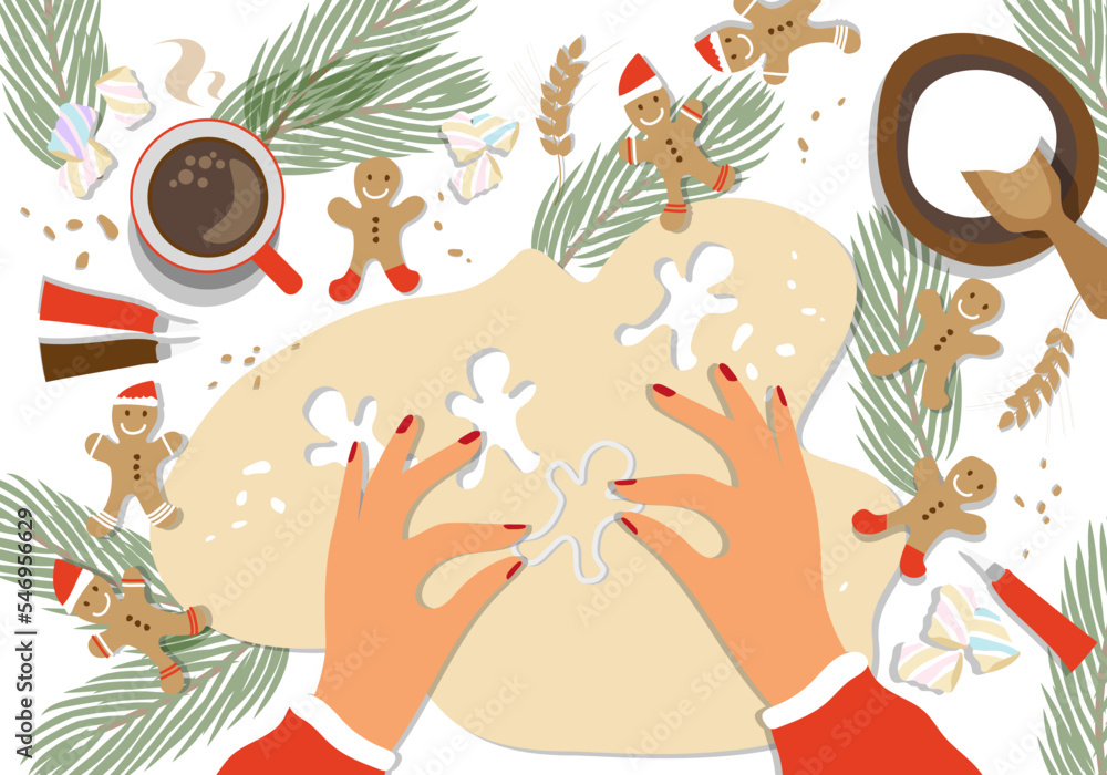 Woman's hands making Gingerbread man cookies. Process of Decorating ...