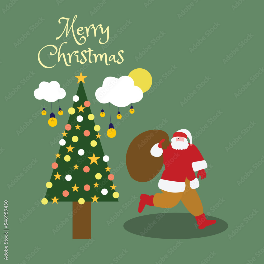 Fototapeta premium christmas tree with santa claus post card
