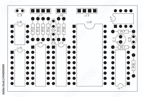 Tracing the conductors of a multilayer printed circuit board.
Vector drawing a1 of printed tracks, transition holes,
contact pads and copper metallization areas.
Silkscreen printing, assembly drawing.
