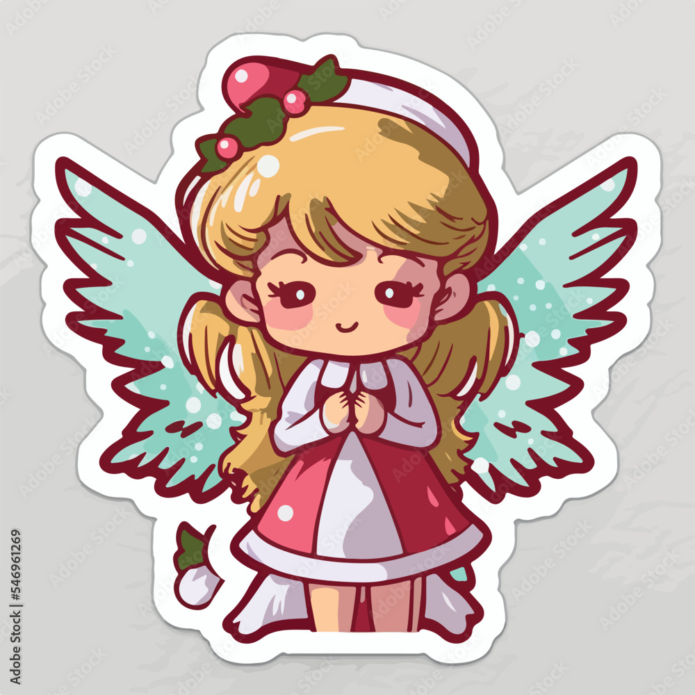 Christmas angel cartoon sticker, xmas wings angel stickers isolated decoration. Winter collection Christmas angel cartoon sticker, xmas wings angel stickers isolated decoration. Winter collection