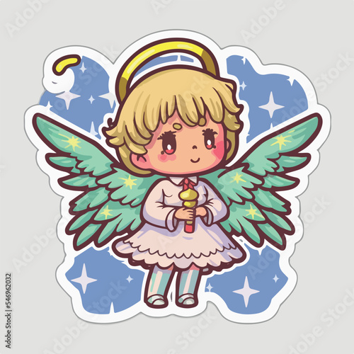 Sticker template with christmas angel,  xmas wings angel stickers isolated decoration.