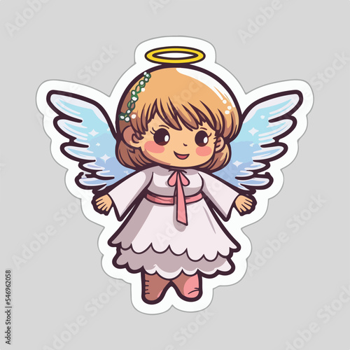 Sticker template with christmas angel   xmas wings angel stickers pack. New-year holidays
