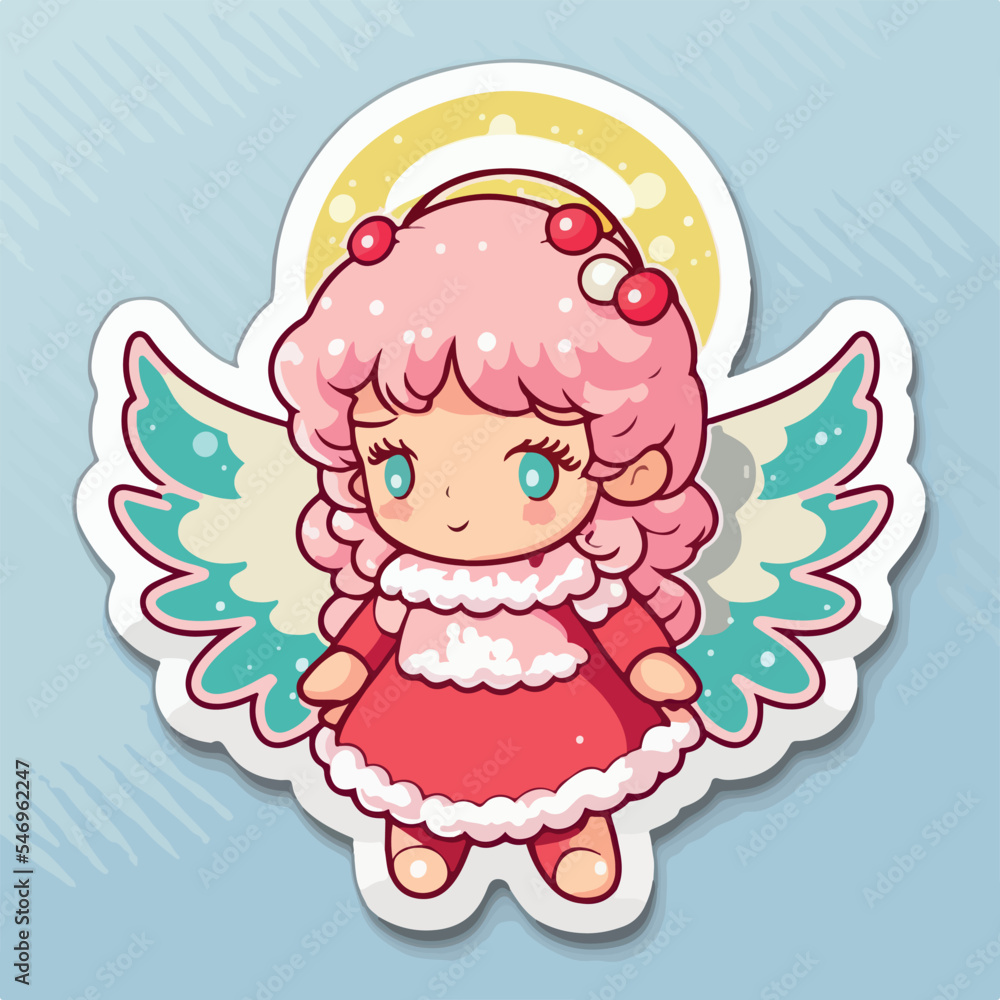 Sticker template with christmas angel,  xmas wings angel printable stickers sheet. Winter collection