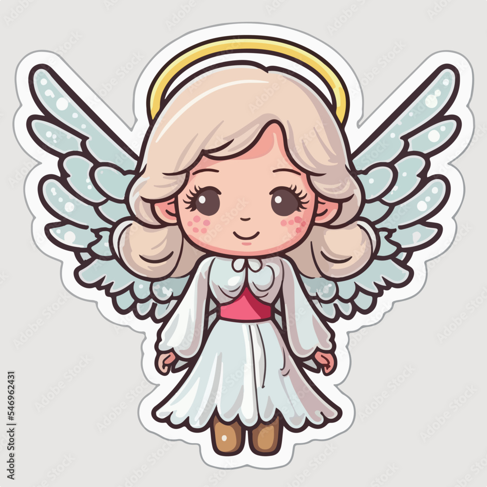 Fototapeta premium Christmas angel cartoon sticker, xmas wings angel stickers pack. New-year collection