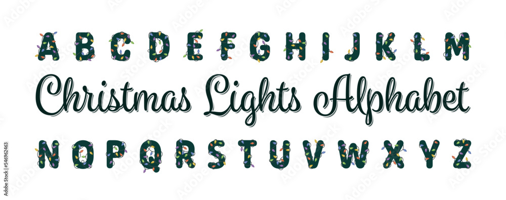 Christmas Lights Alphabet Winter Holidays Monogram New Year Party Letters