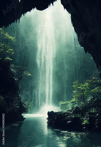 beautiful vertical cave waterfall