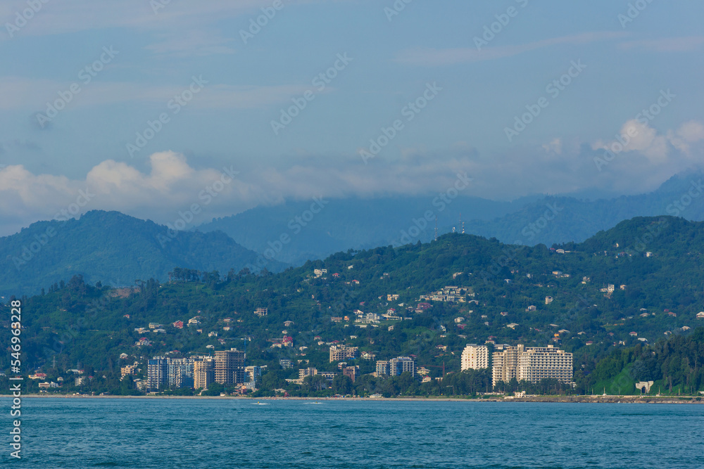 Amazing view of the Black Sea and distant hazy mountains