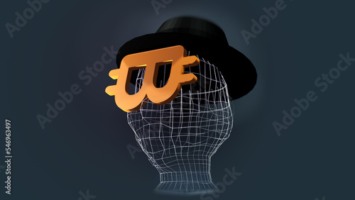 Anonymous bitcoin creator with Satoshi Nakamoto pseudonym. Illustration of anonymous person with bitcoin shaped glasses. photo