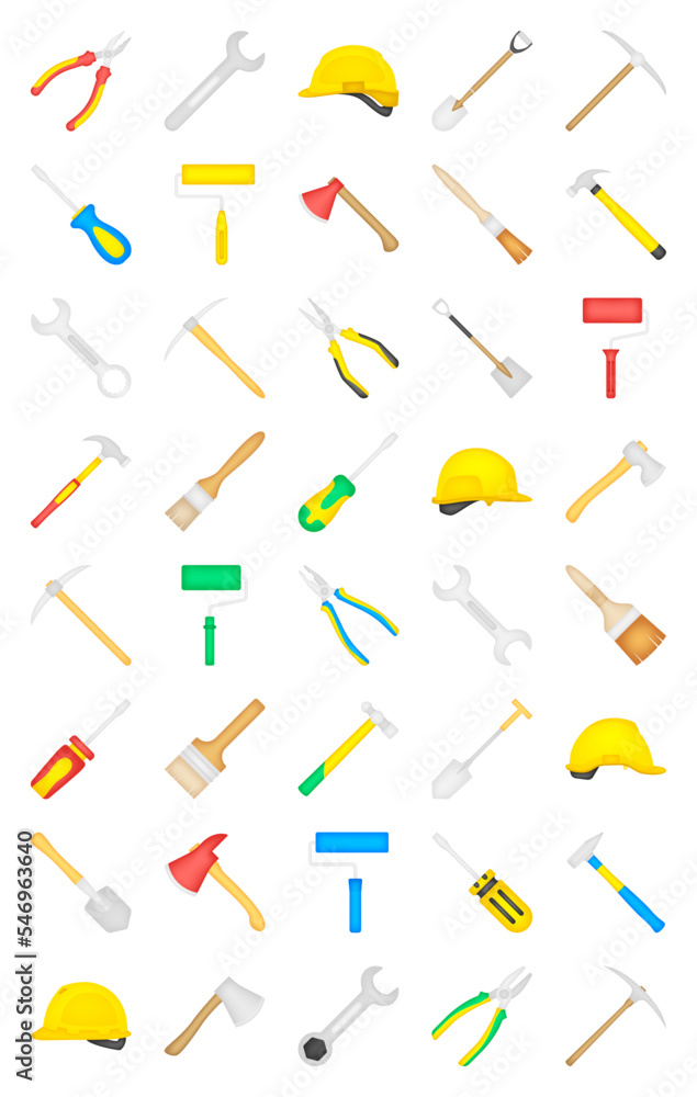 Set of tools isolated on white background Set of tools isolated on white background