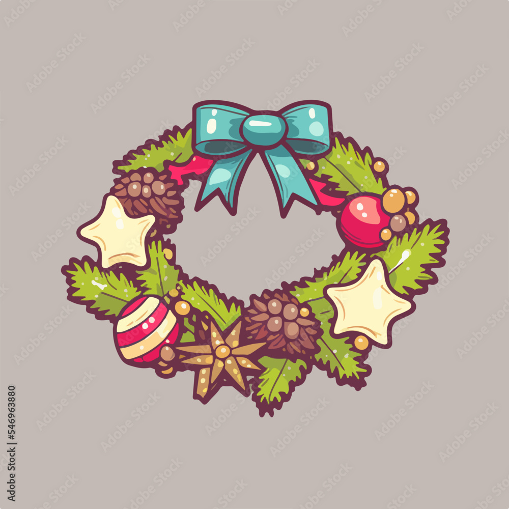 Christmas garland sticker, xmas omela stickers collection. New-year holidays