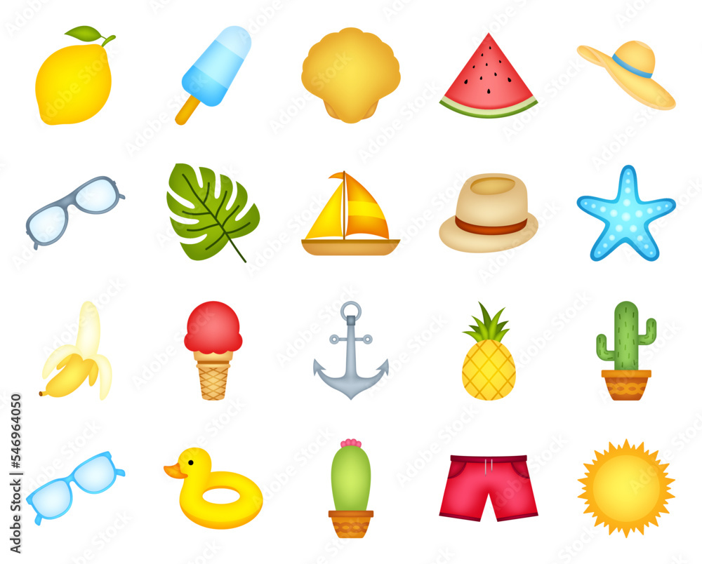 Set of cute summer holiday elements