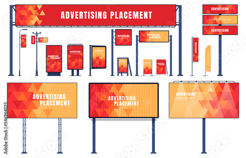 Advertising billboard carriers. Metal structures for advertising. Business promotion concept. Vector illustration