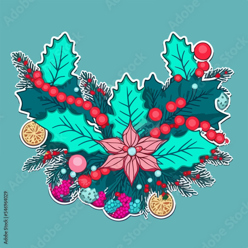 Sticker template with christmas garland, xmas omela stickers decoration. Winter holidays photo