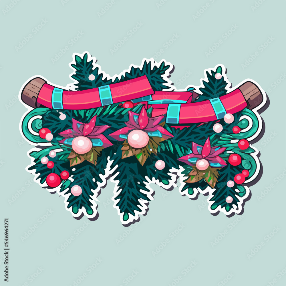 Sticker template with christmas garland, xmas omela stickers pack. Multicolor