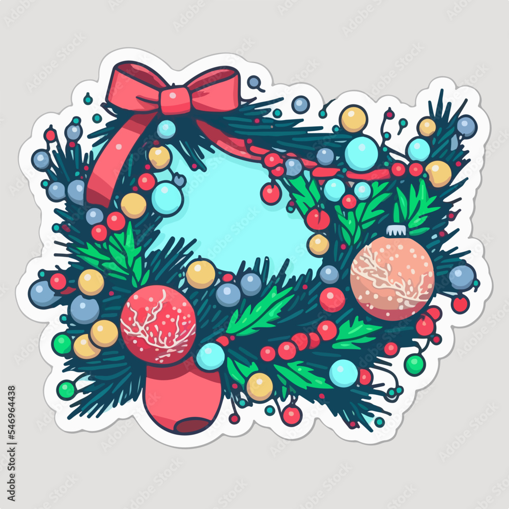 Fototapeta premium Sticker template with christmas garland, xmas omela . New-year holidays