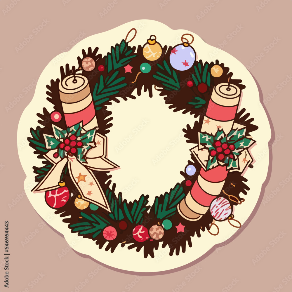 Sticker template with christmas garland, xmas omela printable stickers sheet. New-year holidays