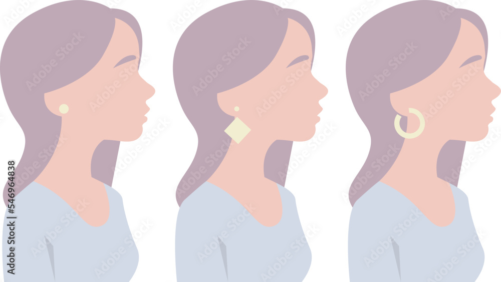 Flat pastel minimalistic girl profile with earring set Flat pastel minimalistic girl profile with earring set