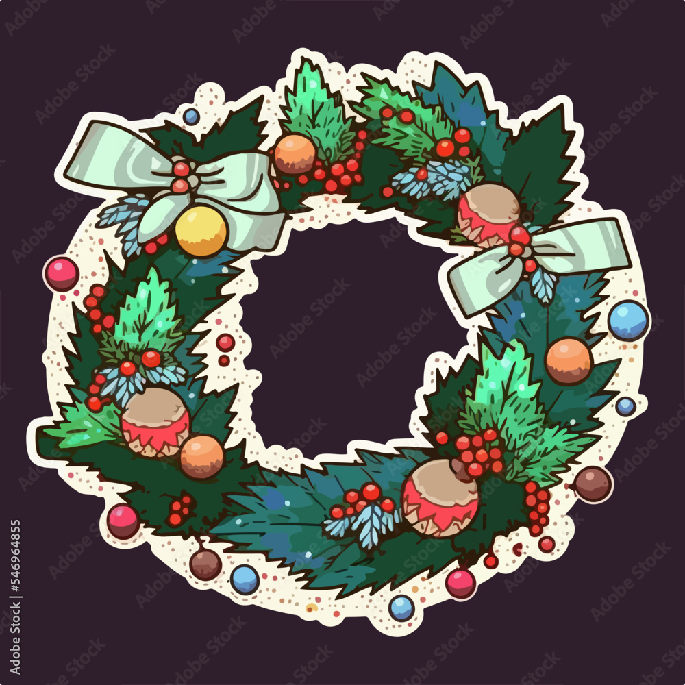 Christmas garland cartoon sticker, xmas omela stickers isolated decoration. Multicolor