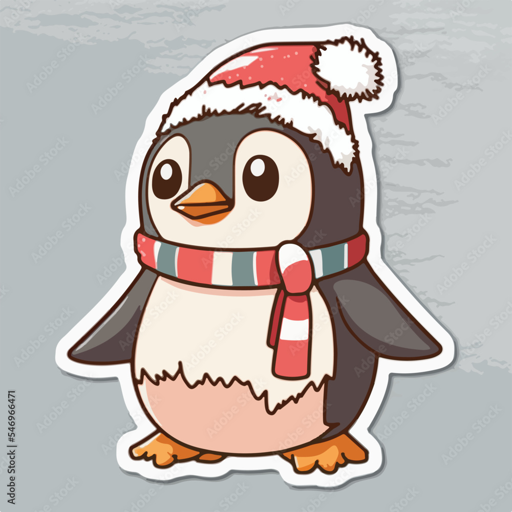 Christmas penguin cartoon sticker, xmas penguin in hat stickers collection. Winter holidays Christmas penguin cartoon sticker, xmas penguin in hat stickers collection. Winter holidays