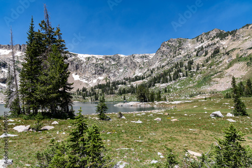 First look at Lake Solitude from the hiking trail in Grand Teton National Park Wyoming