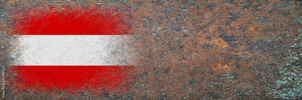 Flag of Austria. Flag painted on rusty surface. Rusty background. Copy space. Textured creative background Flag of Austria. Flag painted on rusty surface. Rusty background. Copy space. Textured creative background