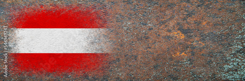 Flag of Austria. Flag painted on rusty surface. Rusty background. Copy space. Textured creative background