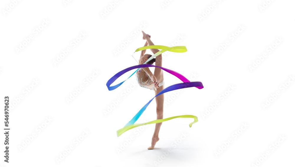 Fototapeta premium Rhythmic gymnast isolated on white