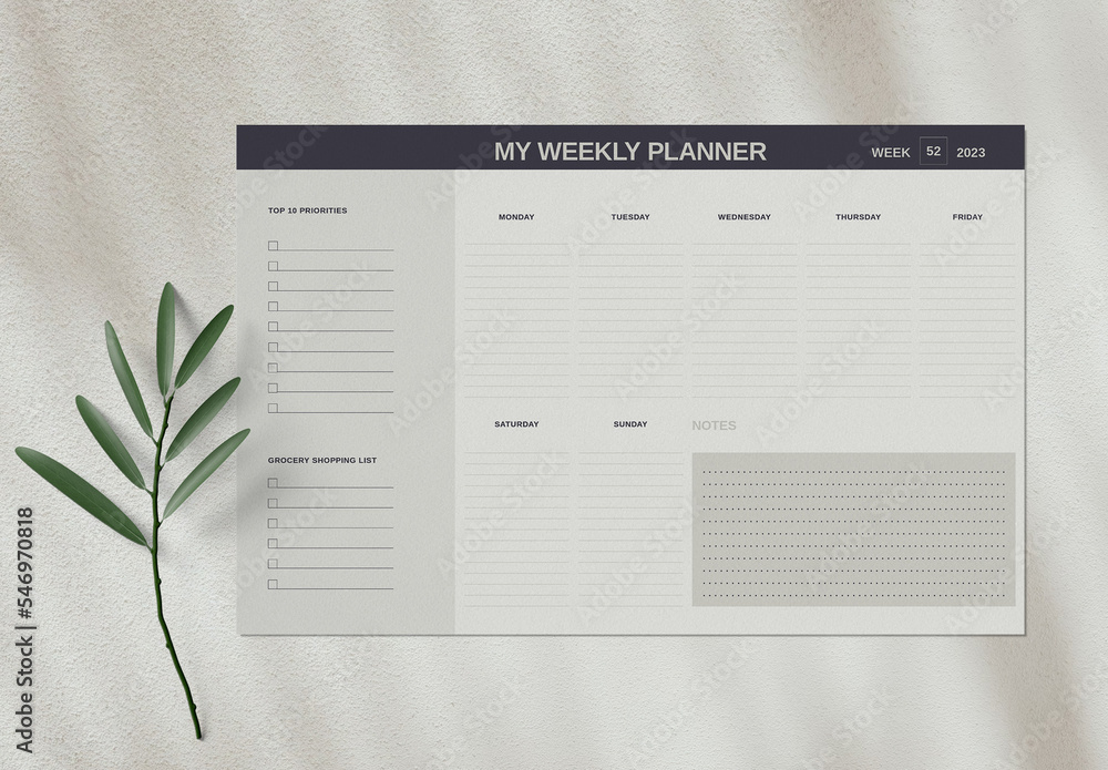 Weekly Desk Planner 2023 Layout Stock Template Adobe Stock