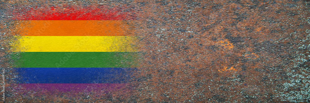 Flag of LGBT. Flag painted on rusty surface. Rusty background. Copy space. Textured creative background Flag of LGBT. Flag painted on rusty surface. Rusty background. Copy space. Textured creative background