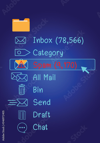 The concept of e-mail and computer viruses. Review the concepts of internet security, spam and e-marketing on screen. Spam email pop-up warnings.