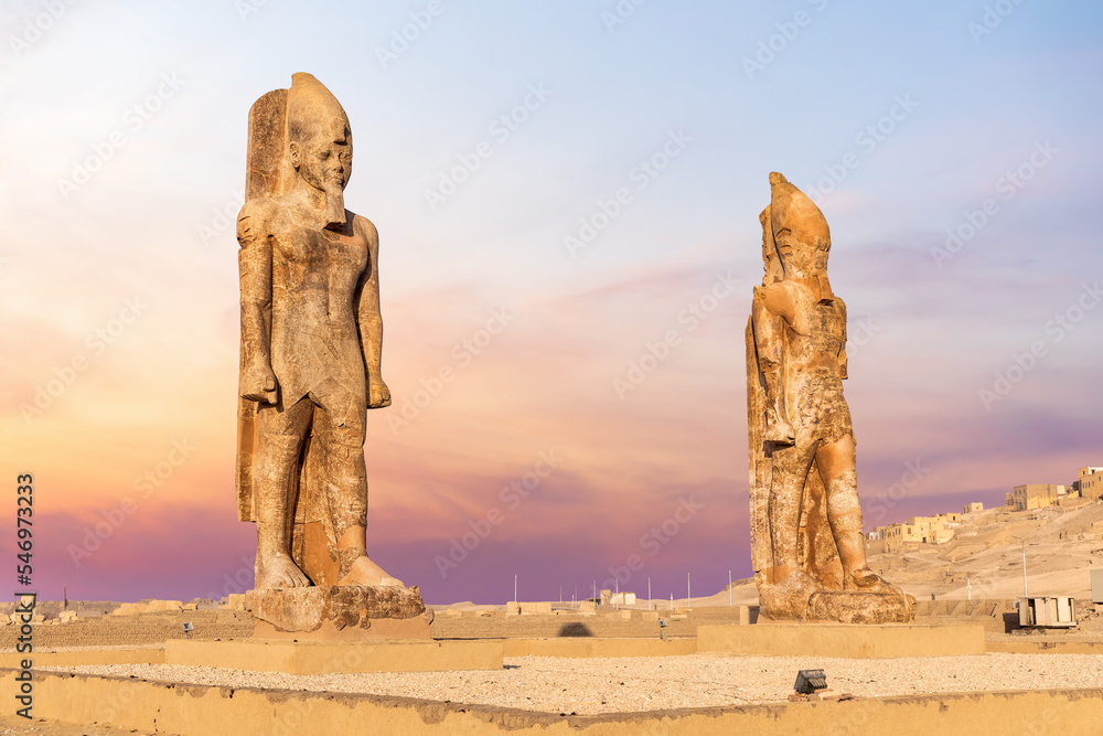 The Colossal statues, Valley of Kings, Mortuary Temple of Thutmose III, Luxor, Egypt