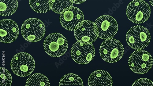 volvox algae 3d representation. Can be used to represent scientific research, photosynthetic organism or microbiology bacteria cell photo